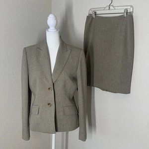 ANNE KLEIN Women 2PC Skirt Blazer Suit Jacket Size 4 Brown Beige Lined